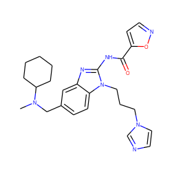 CN(Cc1ccc2c(c1)nc(NC(=O)c1ccno1)n2CCCn1ccnc1)C1CCCCC1 ZINC000003819924