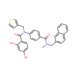 CN(Cc1ccc2ccccc2c1)C(=O)c1ccc(N(Cc2ccsc2)C(=O)c2ccc(O)cc2O)cc1 ZINC000653767494