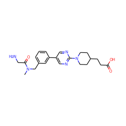 CN(Cc1cccc(-c2cnc(N3CCC(CCC(=O)O)CC3)nc2)c1)C(=O)CN ZINC000143001258