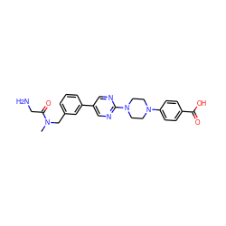 CN(Cc1cccc(-c2cnc(N3CCN(c4ccc(C(=O)O)cc4)CC3)nc2)c1)C(=O)CN ZINC000142517958