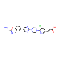 CN(Cc1cccc(-c2cnc(N3CCN(c4ncc(/C=C/C(=O)O)cc4Cl)CC3)nc2)c1)C(=O)CN ZINC000142978278