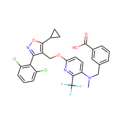 CN(Cc1cccc(C(=O)O)c1)c1ccc(OCc2c(-c3c(Cl)cccc3Cl)noc2C2CC2)nc1C(F)(F)F ZINC000058568344