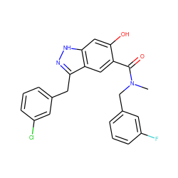 CN(Cc1cccc(F)c1)C(=O)c1cc2c(Cc3cccc(Cl)c3)n[nH]c2cc1O ZINC000084709355