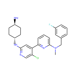 CN(Cc1cccc(F)c1)c1cccc(-c2cc(N[C@H]3CC[C@H](N)CC3)ncc2Cl)n1 ZINC000261141041