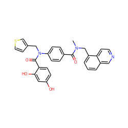 CN(Cc1cccc2cnccc12)C(=O)c1ccc(N(Cc2ccsc2)C(=O)c2ccc(O)cc2O)cc1 ZINC000653762380