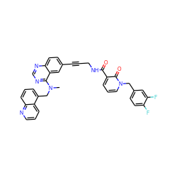 CN(Cc1cccc2ncccc12)c1ncnc2ccc(C#CCNC(=O)c3cccn(Cc4ccc(F)c(F)c4)c3=O)cc12 ZINC000096176303