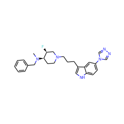 CN(Cc1ccccc1)[C@@H]1CCN(CCCc2c[nH]c3ccc(-n4cnnc4)cc23)C[C@@H]1F ZINC000026186723