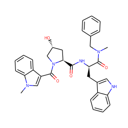 CN(Cc1ccccc1)C(=O)[C@@H](Cc1c[nH]c2ccccc12)NC(=O)[C@@H]1C[C@@H](O)CN1C(=O)c1cn(C)c2ccccc12 ZINC000026182292