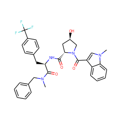 CN(Cc1ccccc1)C(=O)[C@@H](Cc1ccc(C(F)(F)F)cc1)NC(=O)[C@@H]1C[C@@H](O)CN1C(=O)c1cn(C)c2ccccc12 ZINC000026180256