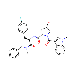 CN(Cc1ccccc1)C(=O)[C@@H](Cc1ccc(F)cc1)NC(=O)[C@@H]1C[C@@H](O)CN1C(=O)c1cn(C)c2ccccc12 ZINC000026186273