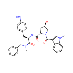 CN(Cc1ccccc1)C(=O)[C@@H](Cc1ccc(N)cc1)NC(=O)[C@@H]1C[C@@H](O)CN1C(=O)c1cn(C)c2ccccc12 ZINC000026177632