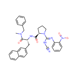 CN(Cc1ccccc1)C(=O)[C@@H](Cc1ccc2ccccc2c1)NC(=O)[C@H]1CCCN1/C(=N/c1ccccc1[N+](=O)[O-])NC#N ZINC000026946321