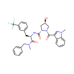 CN(Cc1ccccc1)C(=O)[C@@H](Cc1cccc(C(F)(F)F)c1)NC(=O)[C@@H]1C[C@@H](O)CN1C(=O)c1cn(C)c2ccccc12 ZINC000026180245