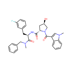 CN(Cc1ccccc1)C(=O)[C@@H](Cc1cccc(F)c1)NC(=O)[C@@H]1C[C@@H](O)CN1C(=O)c1cn(C)c2ccccc12 ZINC000026179877