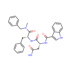 CN(Cc1ccccc1)C(=O)[C@@H](Cc1ccccc1)NC(=O)[C@@H](CC(N)=O)NC(=O)c1c[nH]c2ccccc12 ZINC000026185032