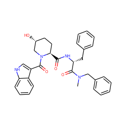 CN(Cc1ccccc1)C(=O)[C@@H](Cc1ccccc1)NC(=O)[C@@H]1CC[C@@H](O)CN1C(=O)c1c[nH]c2ccccc12 ZINC000026187743