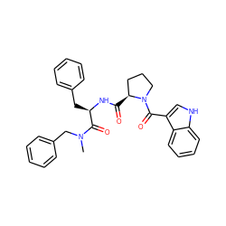 CN(Cc1ccccc1)C(=O)[C@@H](Cc1ccccc1)NC(=O)[C@H]1CCCN1C(=O)c1c[nH]c2ccccc12 ZINC000026184299