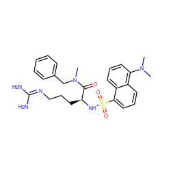 CN(Cc1ccccc1)C(=O)[C@H](CCCN=C(N)N)NS(=O)(=O)c1cccc2c(N(C)C)cccc12 ZINC000027895969