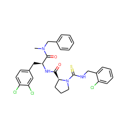 CN(Cc1ccccc1)C(=O)[C@H](Cc1ccc(Cl)c(Cl)c1)NC(=O)[C@@H]1CCCN1C(=S)NCc1ccccc1Cl ZINC000026844699