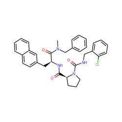 CN(Cc1ccccc1)C(=O)[C@H](Cc1ccc2ccccc2c1)NC(=O)[C@@H]1CCCN1C(=O)NCc1ccccc1Cl ZINC000026935852