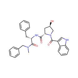 CN(Cc1ccccc1)C(=O)[C@H](Cc1ccccc1)NC(=O)[C@@H]1C[C@@H](O)CN1C(=O)c1c[nH]c2ccccc12 ZINC000003920289