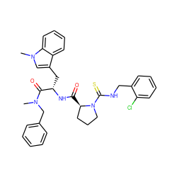 CN(Cc1ccccc1)C(=O)[C@H](Cc1cn(C)c2ccccc12)NC(=O)[C@@H]1CCCN1C(=S)NCc1ccccc1Cl ZINC000026938700