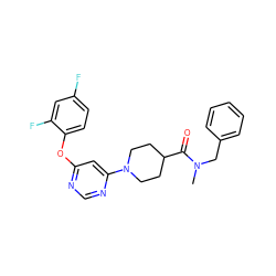 CN(Cc1ccccc1)C(=O)C1CCN(c2cc(Oc3ccc(F)cc3F)ncn2)CC1 ZINC001772624913