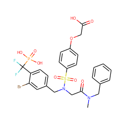 CN(Cc1ccccc1)C(=O)CN(Cc1ccc(C(F)(F)P(=O)(O)O)c(Br)c1)S(=O)(=O)c1ccc(OCC(=O)O)cc1 ZINC000028528345