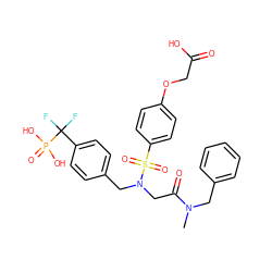 CN(Cc1ccccc1)C(=O)CN(Cc1ccc(C(F)(F)P(=O)(O)O)cc1)S(=O)(=O)c1ccc(OCC(=O)O)cc1 ZINC000028528152