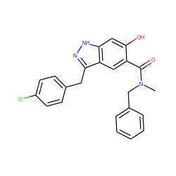 CN(Cc1ccccc1)C(=O)c1cc2c(Cc3ccc(Cl)cc3)n[nH]c2cc1O ZINC000084654503