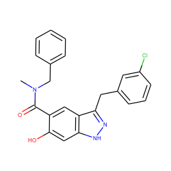 CN(Cc1ccccc1)C(=O)c1cc2c(Cc3cccc(Cl)c3)n[nH]c2cc1O ZINC000084713160