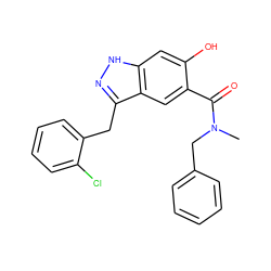 CN(Cc1ccccc1)C(=O)c1cc2c(Cc3ccccc3Cl)n[nH]c2cc1O ZINC000084713153