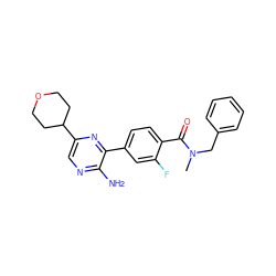 CN(Cc1ccccc1)C(=O)c1ccc(-c2nc(C3CCOCC3)cnc2N)cc1F ZINC001772571355