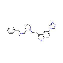 CN(Cc1ccccc1)C[C@@H]1CCCN1CCc1c[nH]c2ccc(-n3cnnc3)cc12 ZINC000022939181