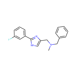 CN(Cc1ccccc1)Cc1c[nH]c(-c2cccc(F)c2)n1 ZINC000013741817