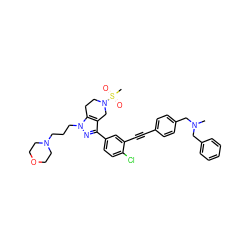 CN(Cc1ccccc1)Cc1ccc(C#Cc2cc(-c3nn(CCCN4CCOCC4)c4c3CN(S(C)(=O)=O)CC4)ccc2Cl)cc1 ZINC000049695477