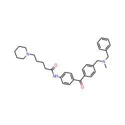 CN(Cc1ccccc1)Cc1ccc(C(=O)c2ccc(NC(=O)CCCCN3CCCCC3)cc2)cc1 ZINC000071297073