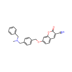 CN(Cc1ccccc1)Cc1ccc(COc2ccc3cc(C#N)c(=O)oc3c2)cc1 ZINC000473130917