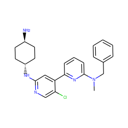 CN(Cc1ccccc1)c1cccc(-c2cc(N[C@H]3CC[C@H](N)CC3)ncc2Cl)n1 ZINC000261091688