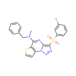 CN(Cc1ccccc1)c1nc2c(S(=O)(=O)c3cccc(Cl)c3)nnn2c2ccsc12 ZINC000008589274