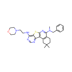 CN(Cc1ccccc1)c1nc2sc3c(NCCN4CCOCC4)ncnc3c2c2c1CCC(C)(C)C2 ZINC000064538979