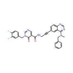 CN(Cc1ccccc1)c1ncnc2ccc(C#CCNC(=O)c3cncn(Cc4ccc(F)c(F)c4)c3=O)cc12 ZINC000096176262