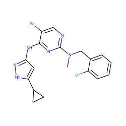 CN(Cc1ccccc1Cl)c1ncc(Br)c(Nc2cc(C3CC3)[nH]n2)n1 ZINC000203004401