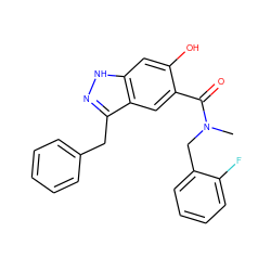 CN(Cc1ccccc1F)C(=O)c1cc2c(Cc3ccccc3)n[nH]c2cc1O ZINC000084729527