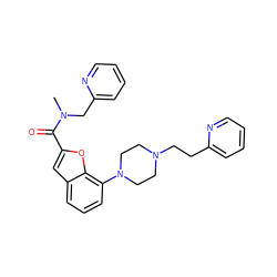 CN(Cc1ccccn1)C(=O)c1cc2cccc(N3CCN(CCc4ccccn4)CC3)c2o1 ZINC000114867778