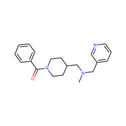 CN(Cc1cccnc1)CC1CCN(C(=O)c2ccccc2)CC1 ZINC000084634245