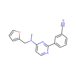 CN(Cc1ccco1)c1ccnc(-c2cccc(C#N)c2)n1 ZINC000004266186