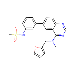 CN(Cc1ccco1)c1ncnc2ccc(-c3cccc(NS(C)(=O)=O)c3)cc12 ZINC000004257383