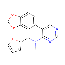 CN(Cc1ccco1)c1ncncc1-c1ccc2c(c1)OCO2 ZINC000004239319