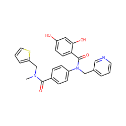 CN(Cc1cccs1)C(=O)c1ccc(N(Cc2cccnc2)C(=O)c2ccc(O)cc2O)cc1 ZINC000653768318